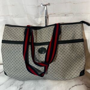 GUC Gucci Navy GG Supreme XL Sherry Tote